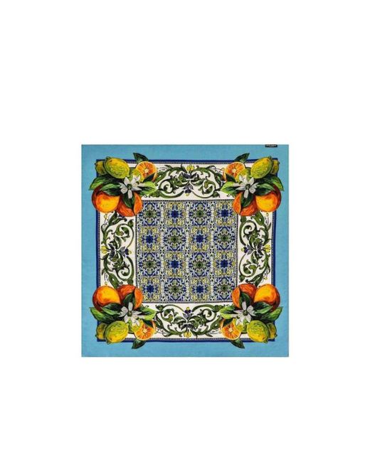 Dolce & Gabbana Blue Printed Silk Scarf