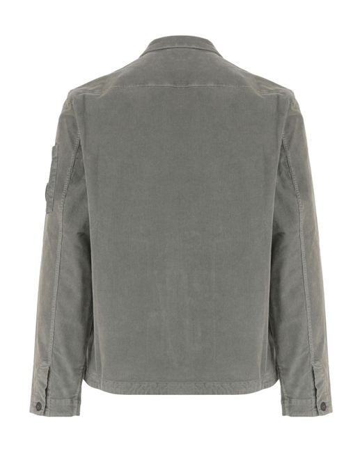 C P Company Gray Logo-Detail Corduroy Shirt for men