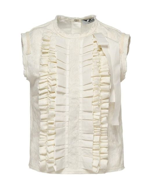 MSGM White Ruffled-Front Sleeveless Blouse