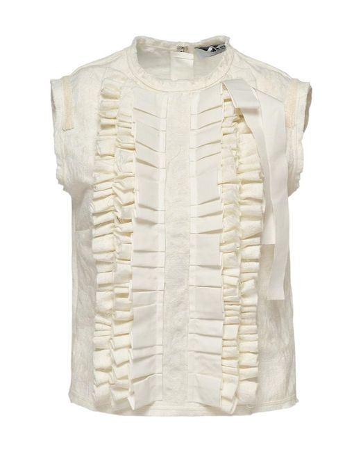 MSGM White Ruffled Textured Sleeveless Top