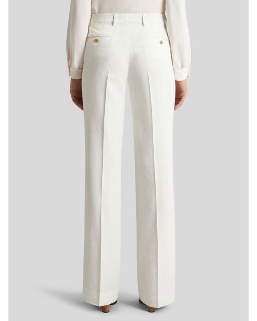 Etro White Slub-Texture Straight-Leg Tailored Trousers