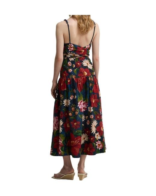 Barbour Red Beaded Strap Floral Midi Dress