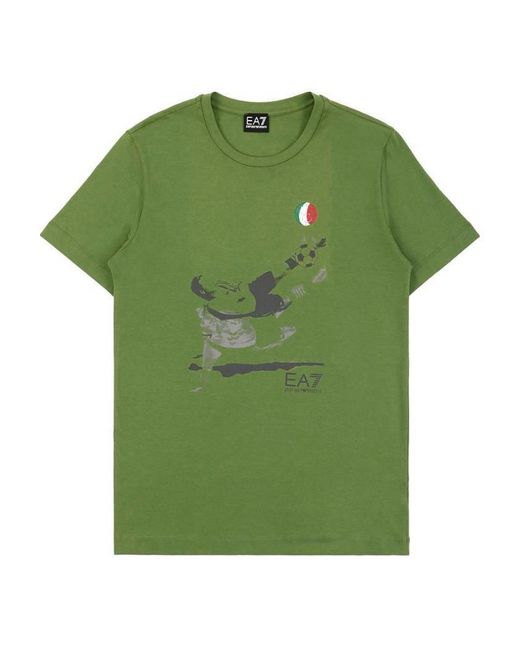 EA7 Green Logo T-Shirt With Round Neck for men