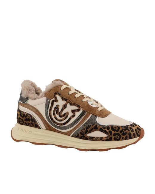 Pinko Brown Zoe 01 Leather Low-Top Sneakers