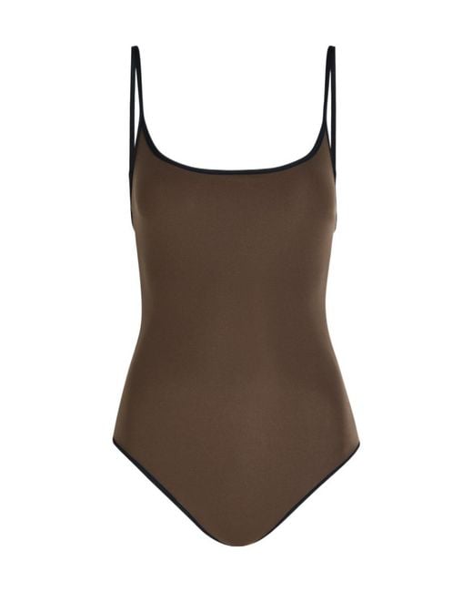 Totême Brown Contrast-Trim Swimsuit