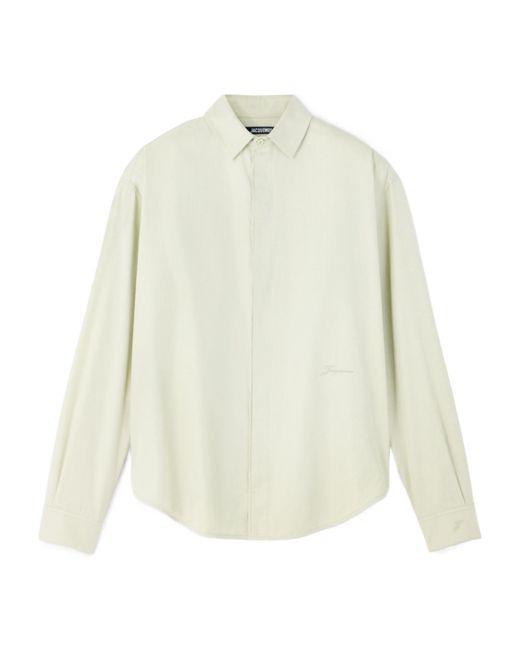 Jacquemus White Long-Sleeved Curved Hem Shirt for men