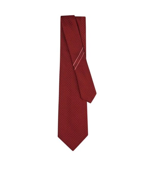Ferragamo Red Micro Gancini Print Silk Jacquard Tie for men
