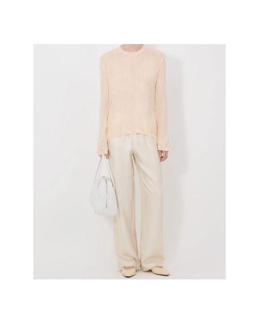 Loulou de Saison Natural Hedora Sheer Ribbed Knitted Sweater