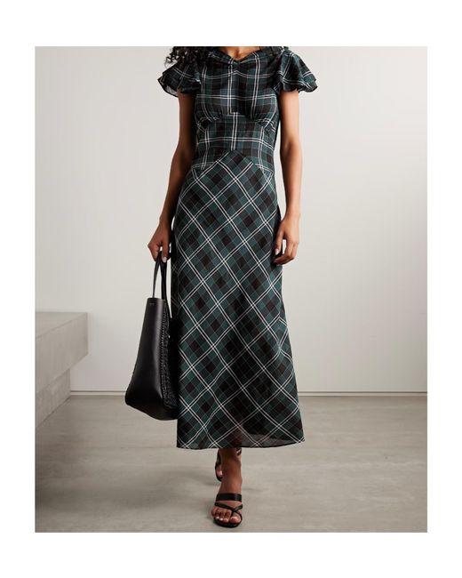 Doen Green Seraphine Checked Cotton-Twill Midi Dress