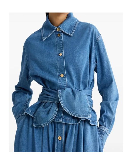 Patou Blue Long-Sleeved Knotted Shirt