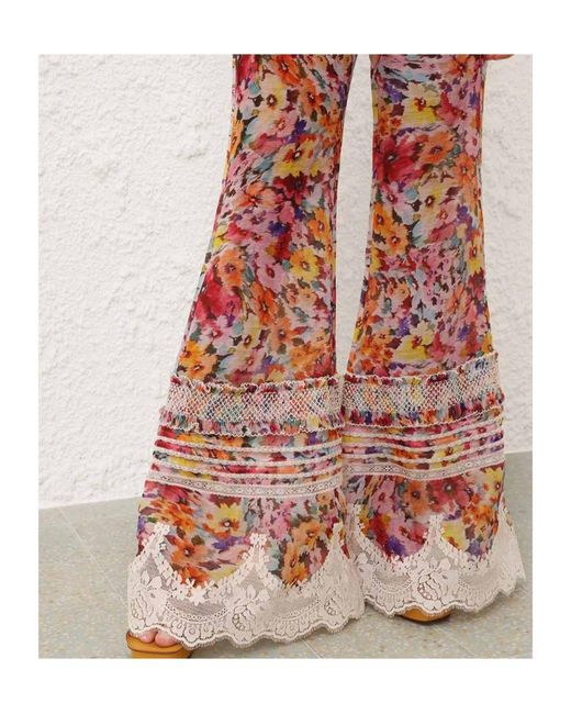 Zimmermann Red Luna Floral Lace Trousers