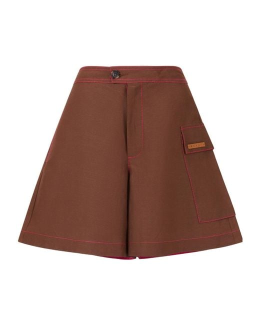 Marni Brown Logo-Patch Shorts