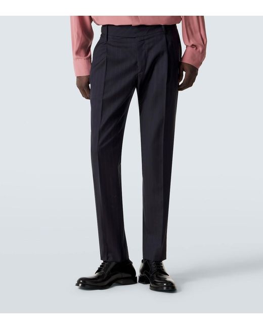 Dolce & Gabbana Blue Chalk Stripe Virgin Wool Slim Pants for men
