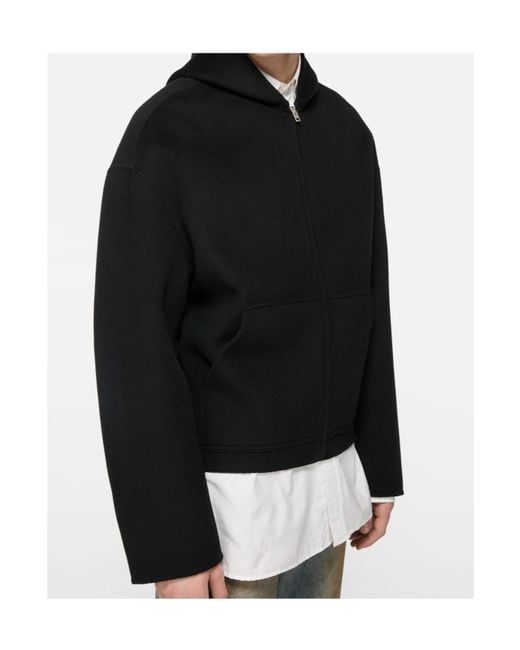 Acne Black Hooded Zip-Up Sweater for men