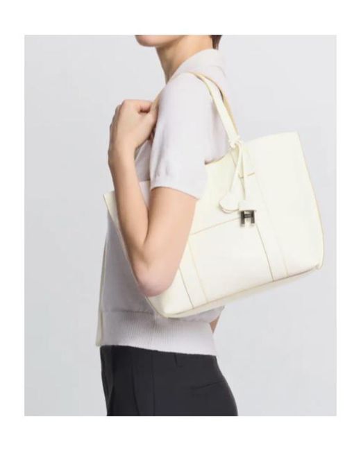 Hogan White Logo Embossed Top Handle Bag