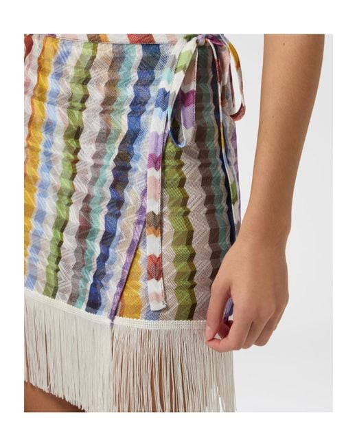 Missoni Blue Zigzag Fringe-Trim Skirt