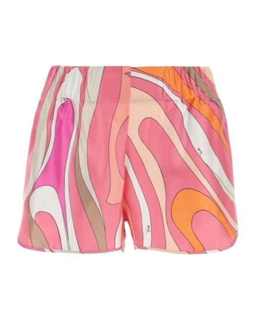 Emilio Pucci Pink Marmo-Print Silk Shorts