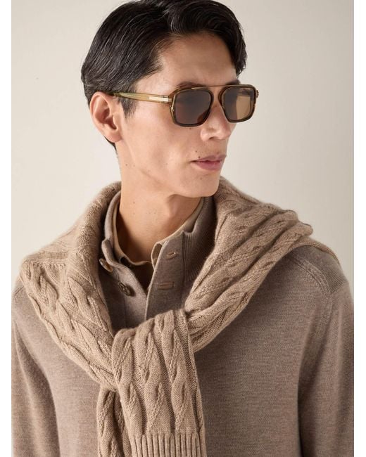 Zegna Brown Pilot Frame Sunglasses for men