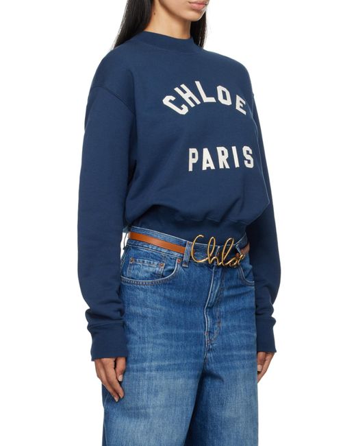 Chloé Blue Chloé Logo Printed Mock-Neck Sweatshirt