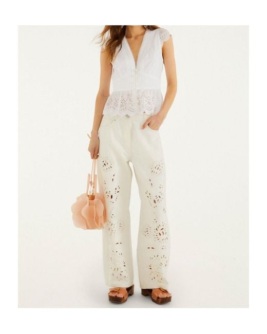 Farm Rio White Off- Embroidered Lace Blouse