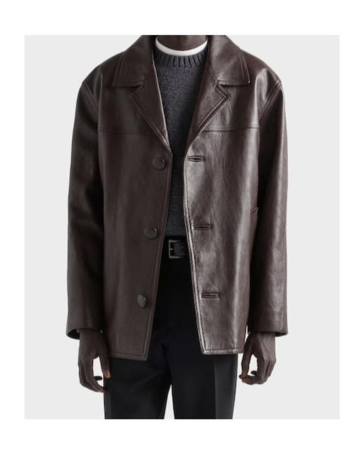 Prada Brown Nappa Leather Caban Jacket for men