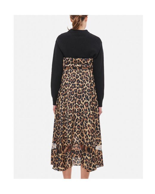 ■sacai■サカイ■Leopard Print Jersey & Satin Midi Dress■ sacai--Leopard-Printed-Midi-