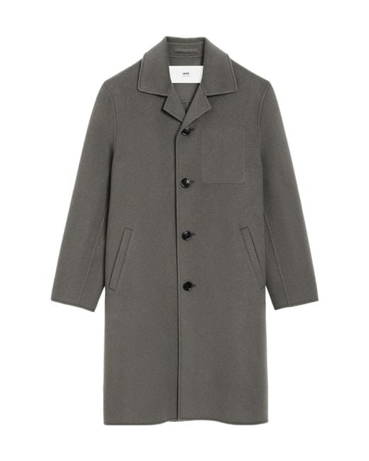 AMI Gray Logo Detailed Single Breasted Coat for men