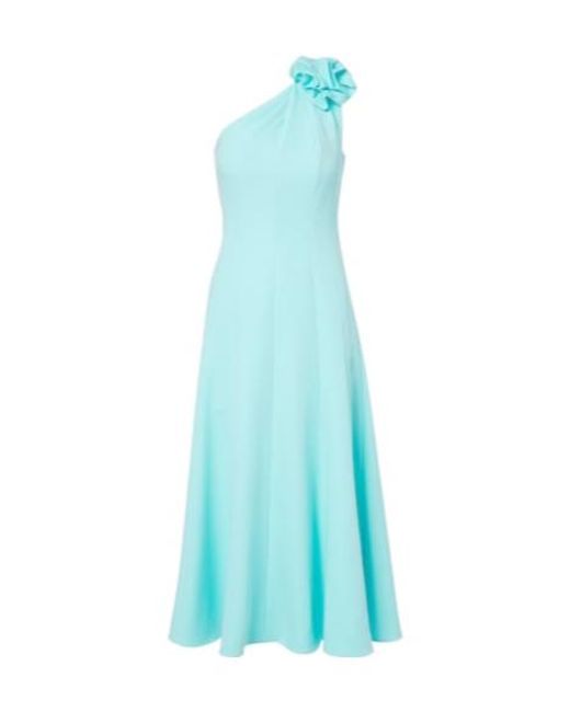 Roland Mouret Blue Floral Appliqué One-Shoulder Dress
