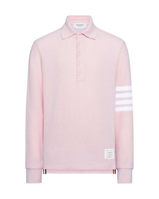 Thom Browne Pink Bar Long-Sleeved Polo Shirt for men