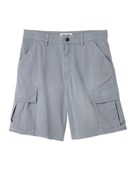 Miu Miu Gray Logo-Detailed Cargo Shorts
