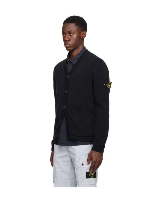 Stone Island Black Logo Medallion Knitted Cardigan for men