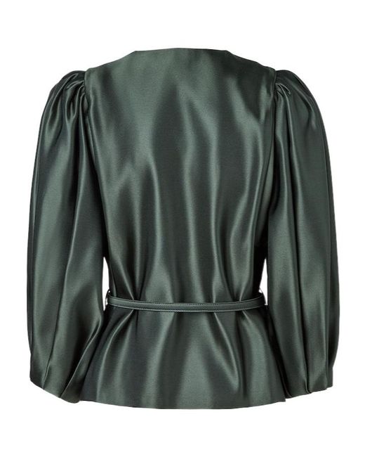 Fendi Green Duchess Crewneck Belted Jacket