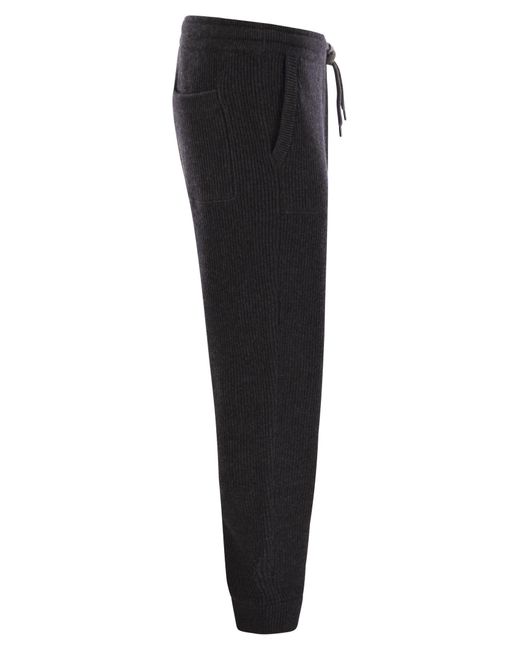 Brunello Cucinelli Black Drawstring Ribbed Track Pants for men