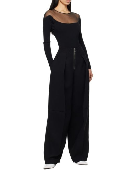 Mugler Black Sheer-Panelled Bodysuit