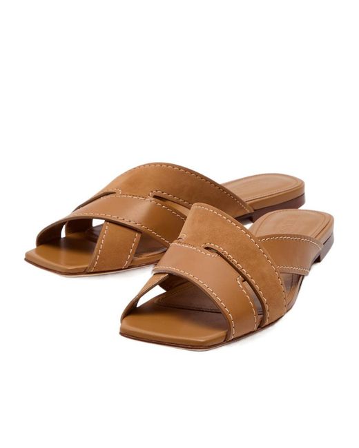 Tod's Brown Square Toe Leather Sandals