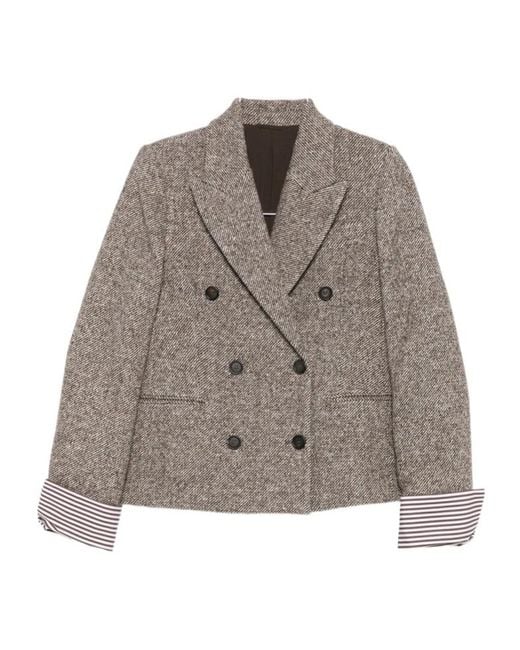Brunello Cucinelli Brown Peak Lapel Double-Breasted Blazer