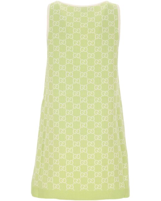 Gucci Green Monogrammed Intarsia Sleeveless Knit Dress