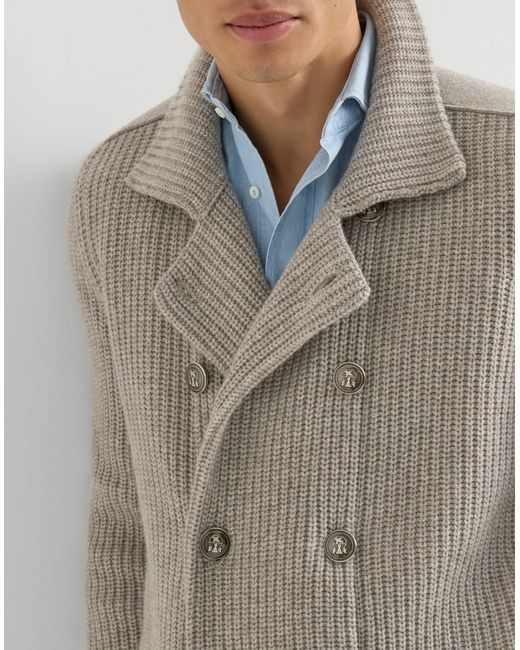 Brunello Cucinelli Gray Notch-Lapel Cardigan for men