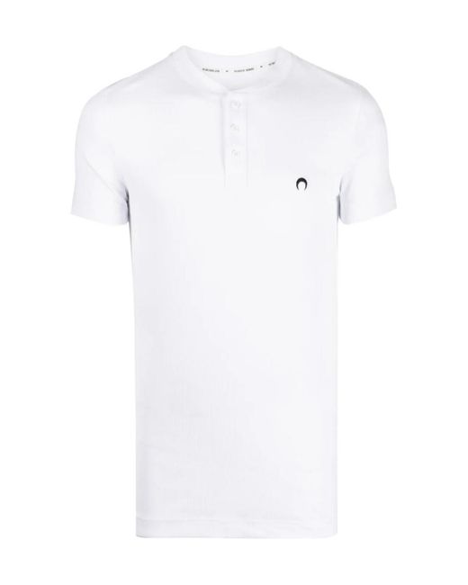 MARINE SERRE White Henley Logo-Embroidered Buttoned T-Shirt for men