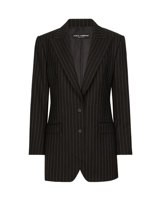 Dolce & Gabbana Black Single-Breasted Pinstripe Wool Jacket