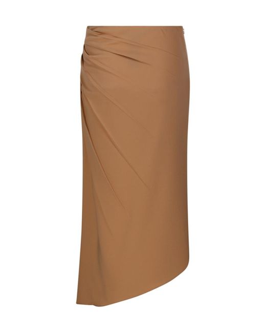 Max Mara Brown Ruched Detail Passo Midi Skirt
