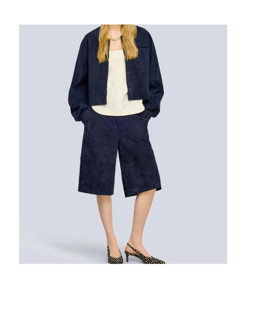 Semicouture Blue Straight-Leg Leather Shorts