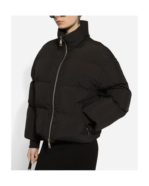 Dolce & Gabbana Black Short Nylon Down Jacket With Branded Tag