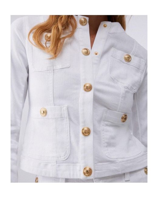 Liu Jo White Buttoned Crewneck Denim Jacket