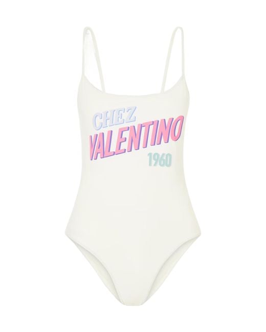 Valentino White Chez 1960 Printed One-Piece Swimsuit