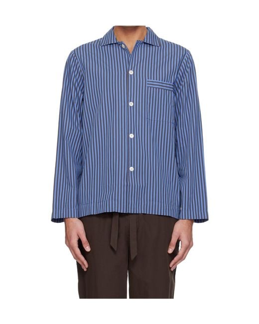 Tekla Blue Striped Pajama Shirt for men