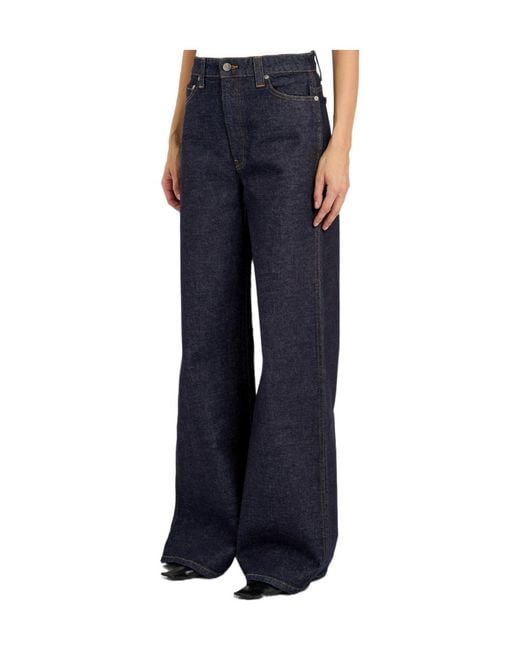 Khaite Blue Solid Color Wide-Leg Jeans