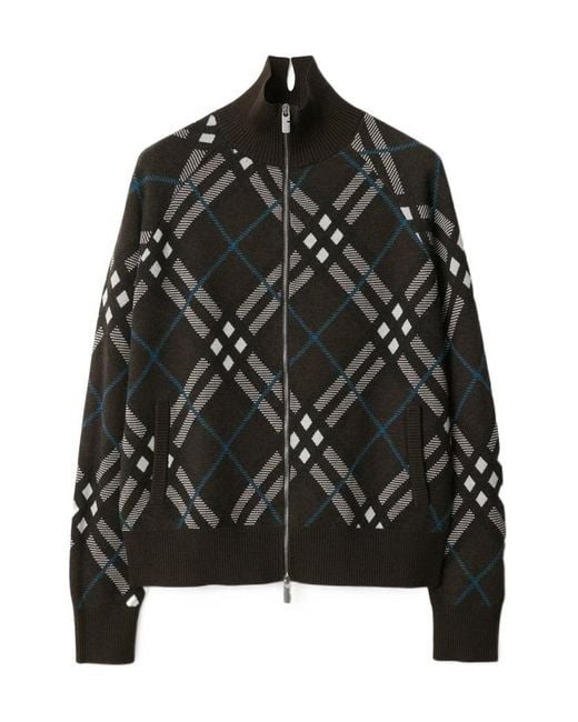 Burberry Black Check Zip-Up Cardigan for men