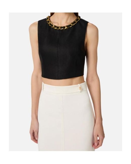 Elisabetta Franchi Black Chain-Detailed Cropped Sleeveless Top