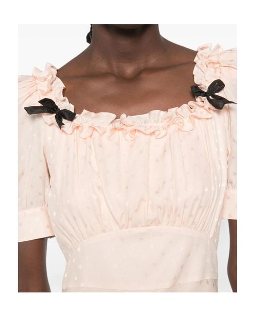 Alessandra Rich Pink Ruffled Silk-Jacquard Midi Dress